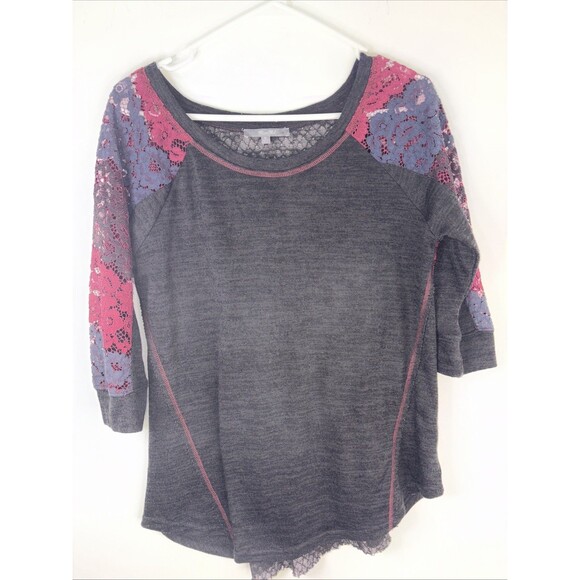 Miss Me Tops - Miss Me Women's Mix Match Quartersleeve Top, Burgundy/Multi, Med